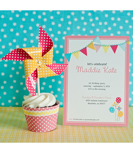 Pinwheels, Pennants and Polka Dots Birthday Party Printable Invitation